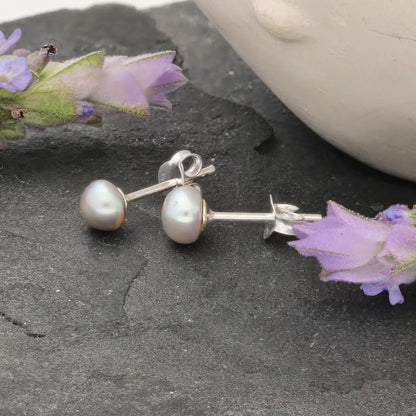 Moonlight Mist Natural Grey Cultured 5mm Pearl Stud Earrings
