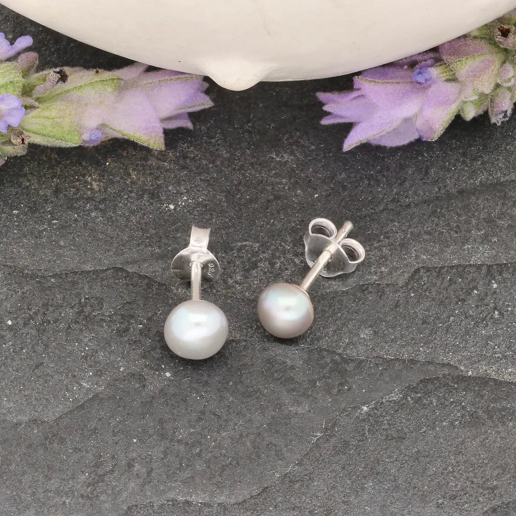 Moonlight Mist Natural Grey Cultured 5mm Pearl Stud Earrings