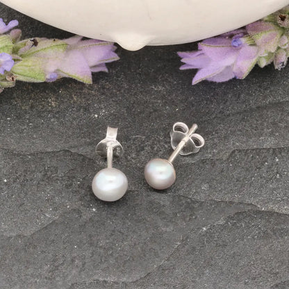 Moonlight Mist Natural Grey Cultured 5mm Pearl Stud Earrings