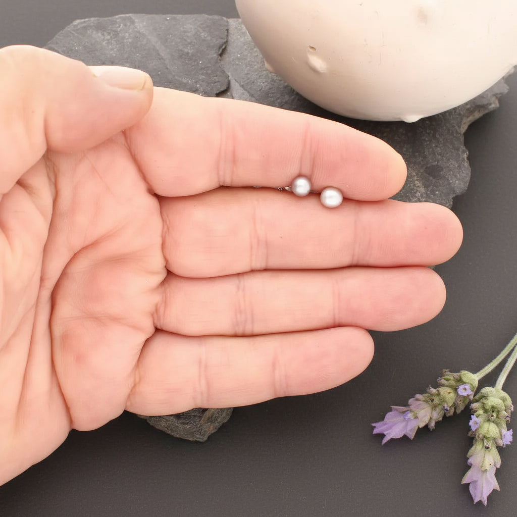 Moonlight Mist Natural Grey Cultured 5mm Pearl Stud Earrings