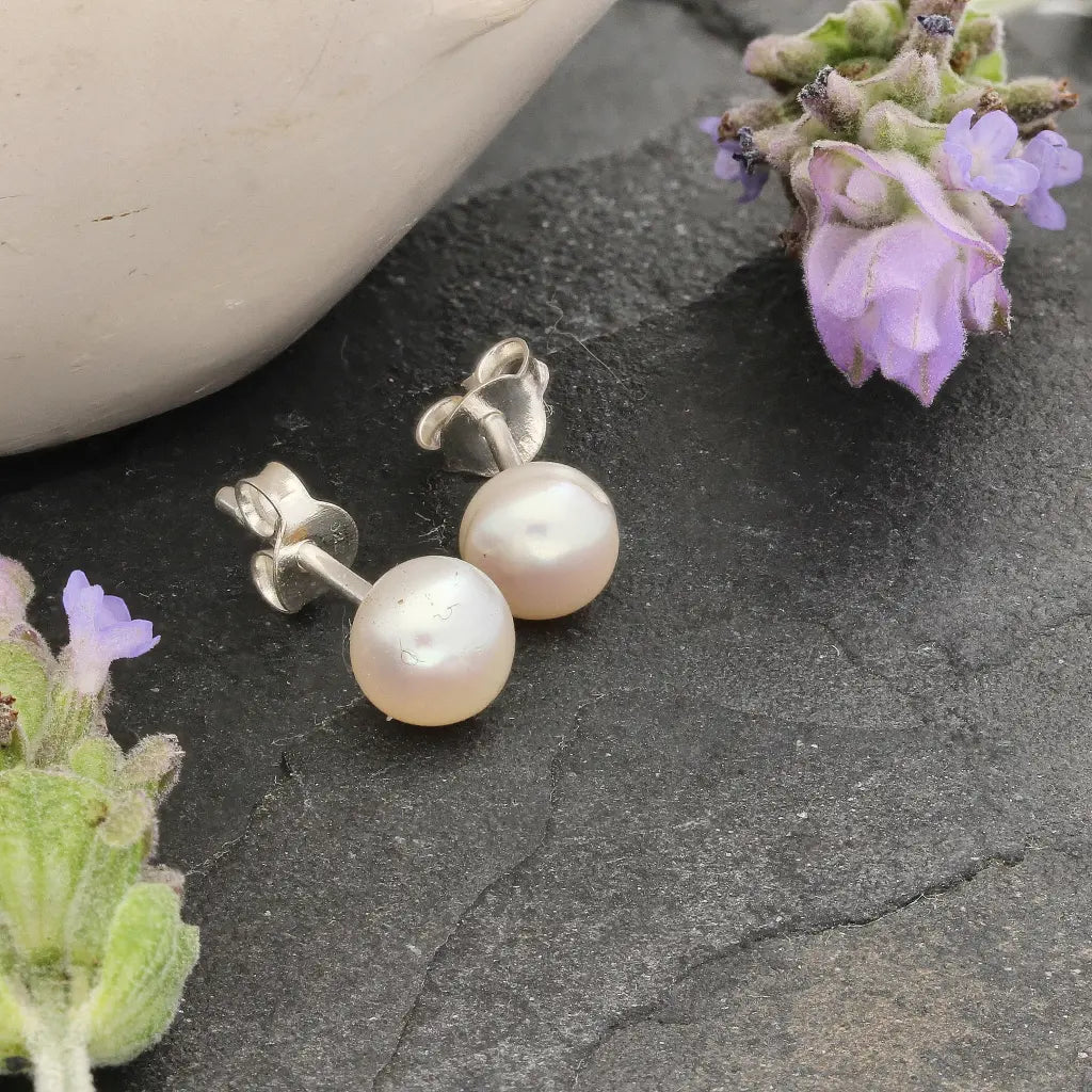 Classic Glow Natural White Cultured 6mm Pearl Stud Earrings