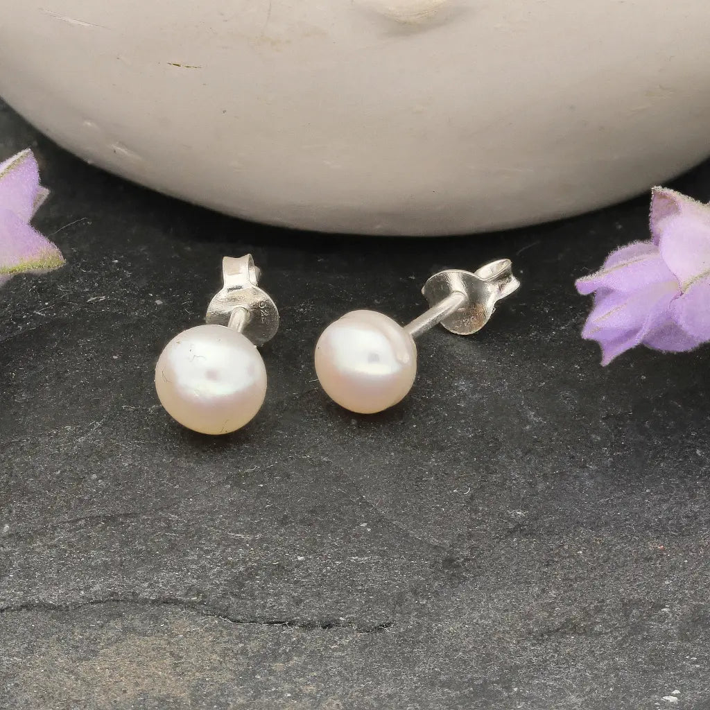 Classic Glow Natural White Cultured 6mm Pearl Stud Earrings