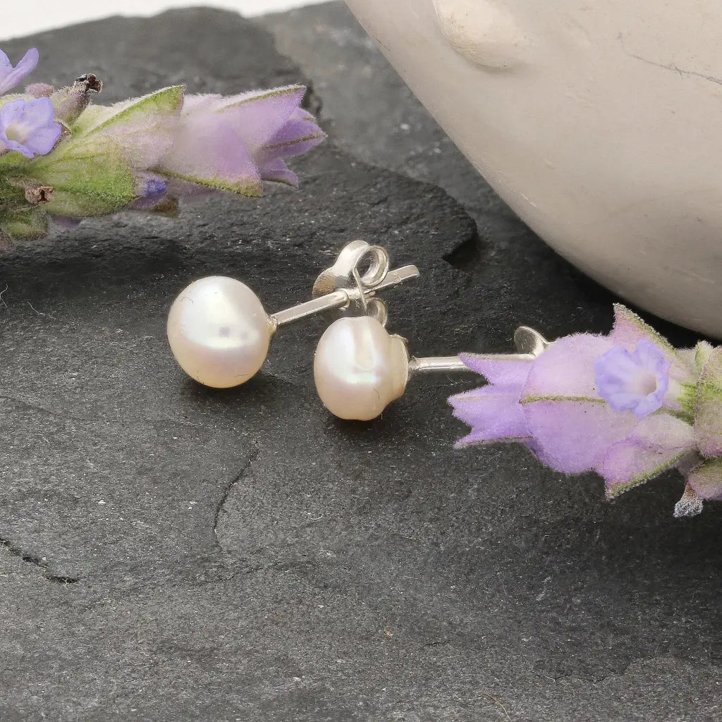 Classic Glow Natural White Cultured 6mm Pearl Stud Earrings
