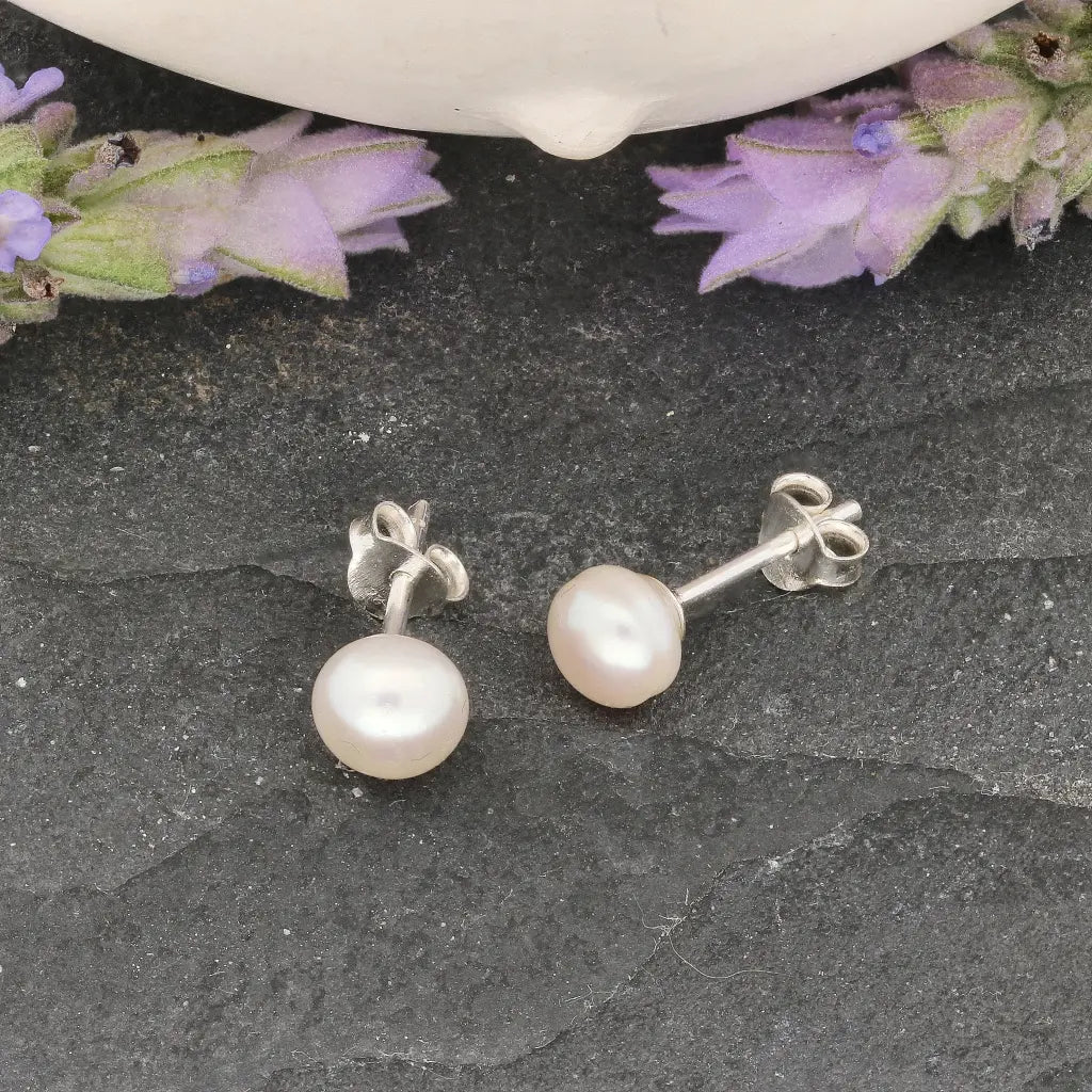 Classic Glow Natural White Cultured 6mm Pearl Stud Earrings