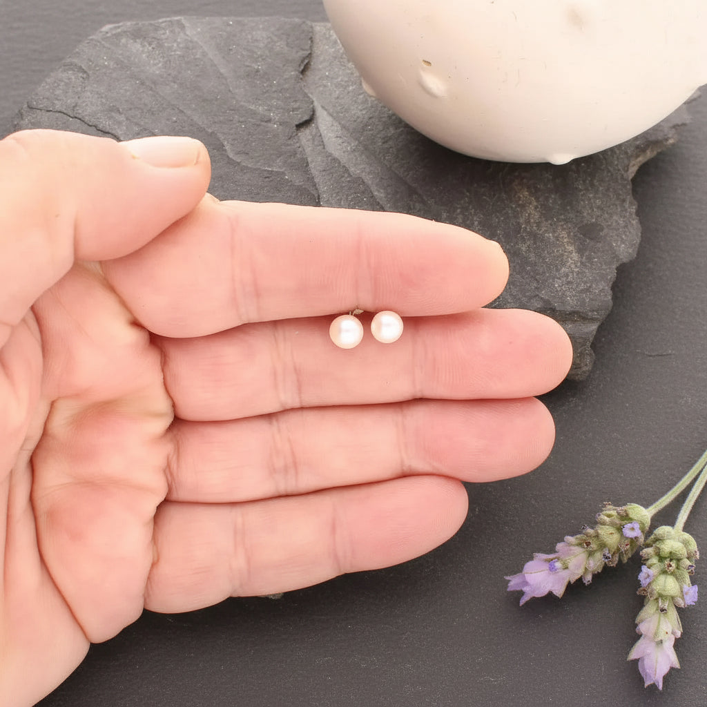Classic Glow Natural White Cultured 6mm Pearl Stud Earrings