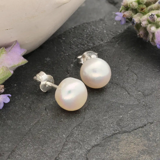 Heirloom Lustre Natural White Cultured 8mm Pearl Stud Earrings