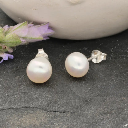 Heirloom Lustre Natural White Cultured 8mm Pearl Stud Earrings
