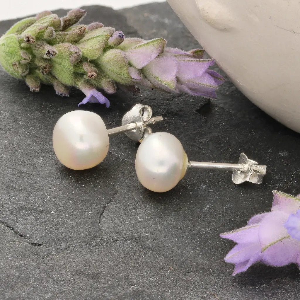 Heirloom Lustre Natural White Cultured 8mm Pearl Stud Earrings