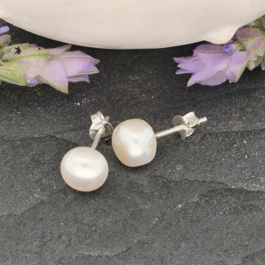Heirloom Lustre Natural White Cultured 8mm Pearl Stud Earrings