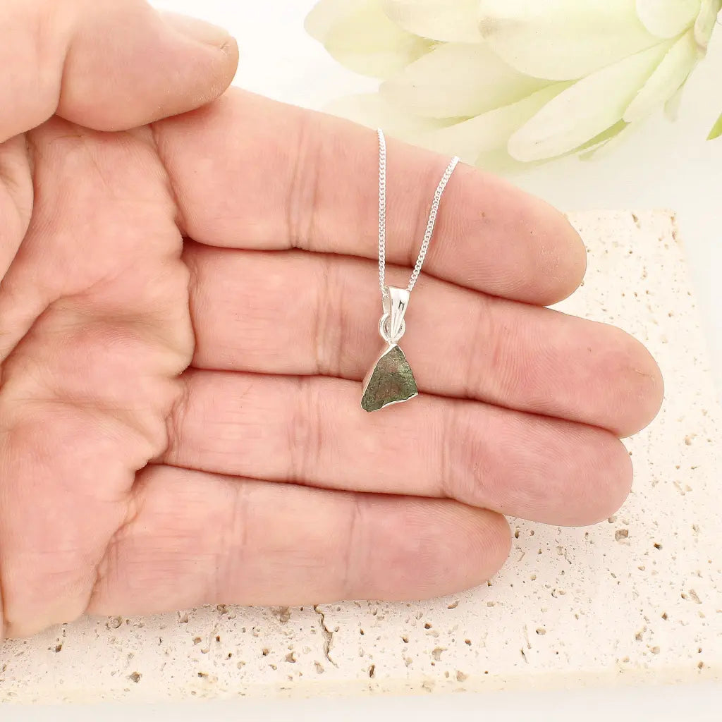 Authentic Moldavite Sterling Silver Necklace 45cm Chain
