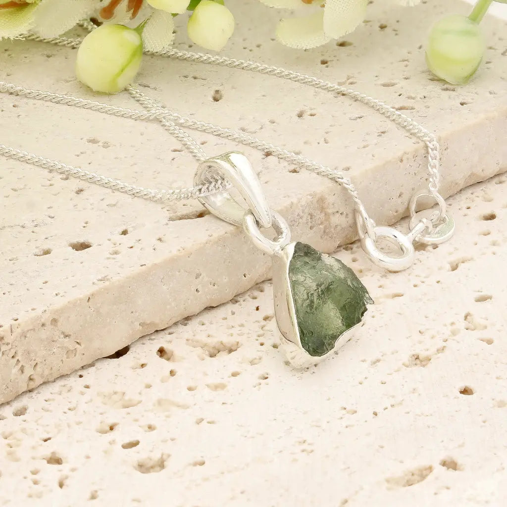 Authentic Moldavite Sterling Silver Necklace 45cm Chain