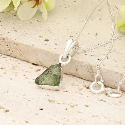 Authentic Moldavite Sterling Silver Necklace 45cm Chain