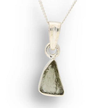 Authentic Moldavite Sterling Silver Trillion Necklace