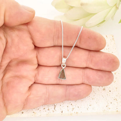 Authentic Moldavite Sterling Silver Trillion Necklace