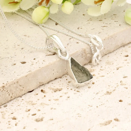 Authentic Moldavite Sterling Silver Trillion Necklace