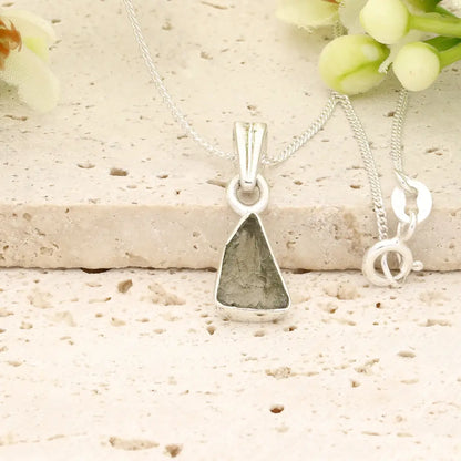 Authentic Moldavite Sterling Silver Trillion Necklace