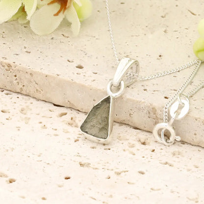 Authentic Moldavite Sterling Silver Trillion Necklace