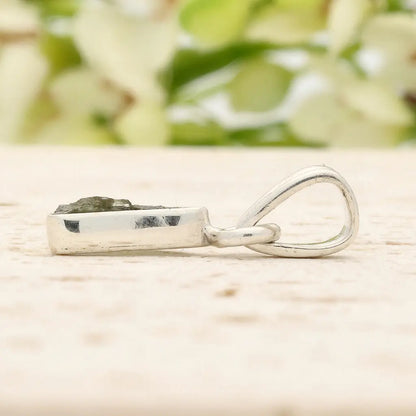 Authentic Moldavite Sterling Silver Trillion Necklace
