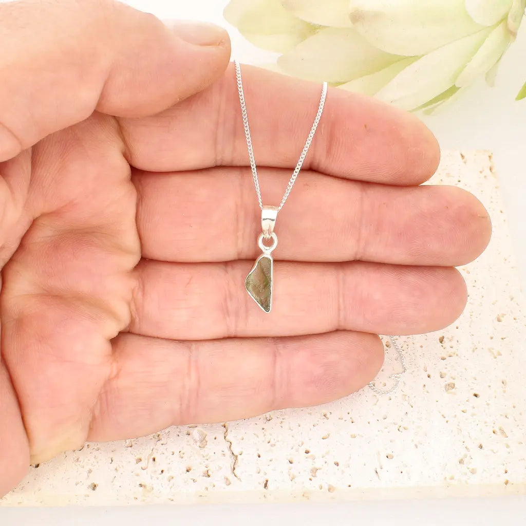 Authentic Moldavite Sterling Silver Kite Necklace