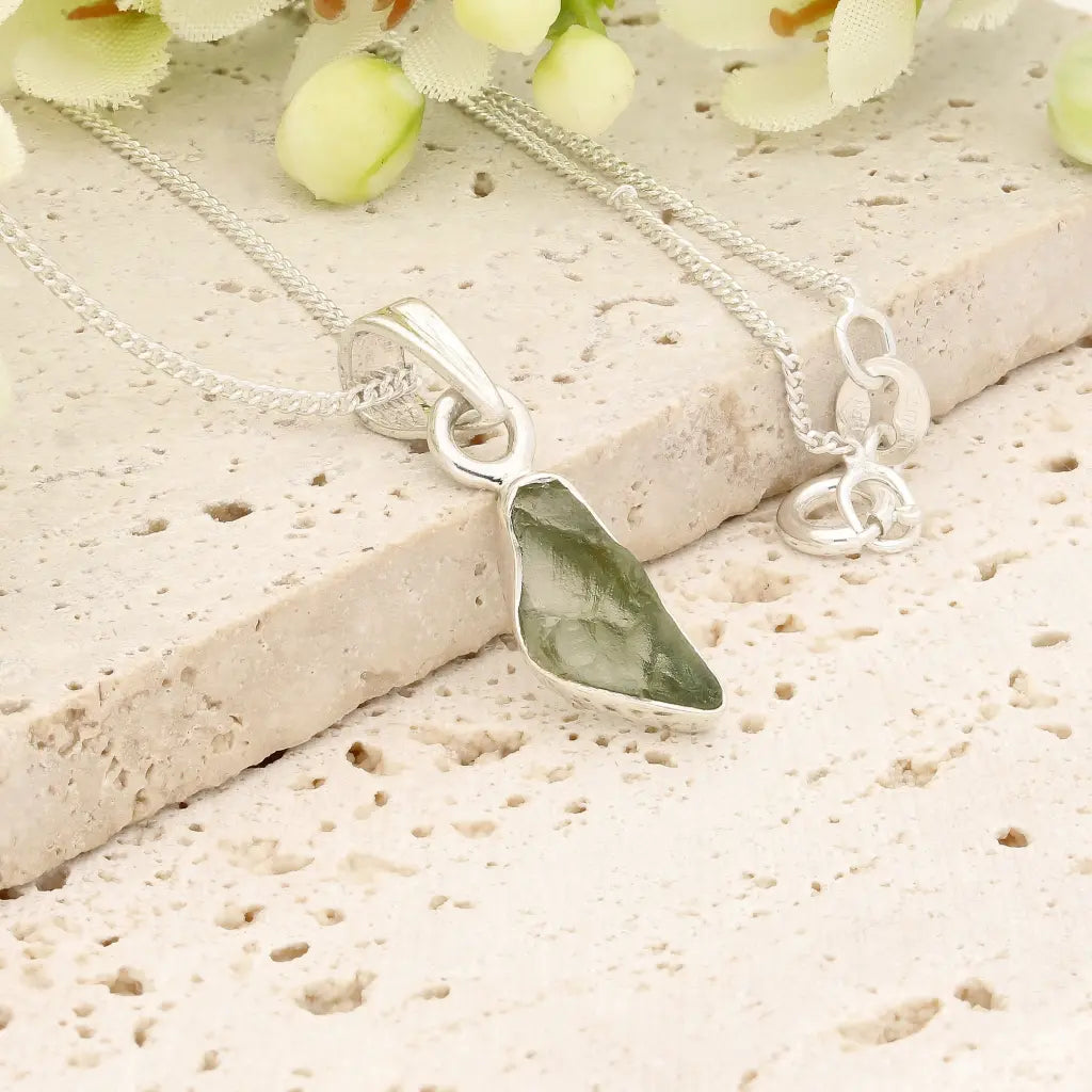 Authentic Moldavite Sterling Silver Kite Necklace