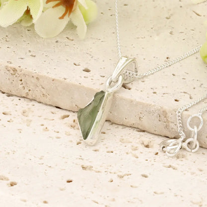 Authentic Moldavite Sterling Silver Kite Necklace