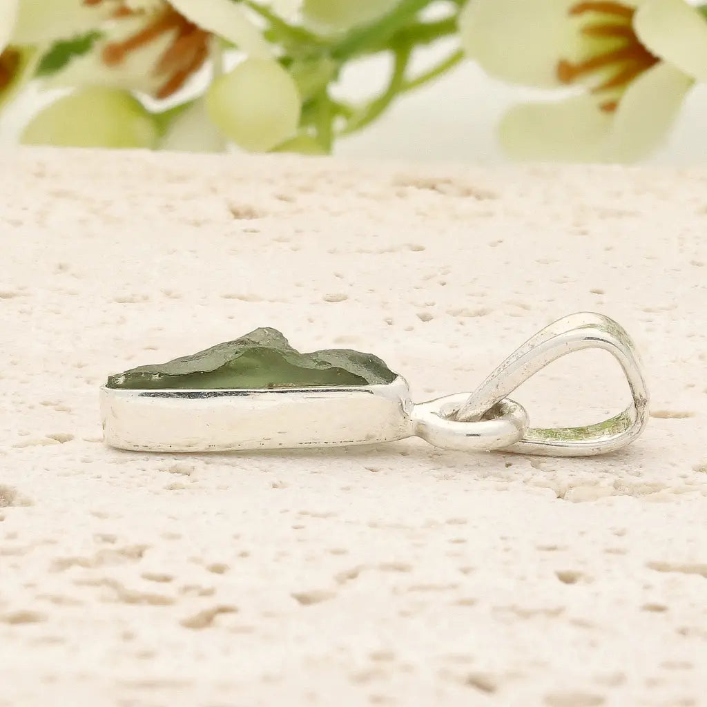 Authentic Moldavite Sterling Silver Kite Necklace