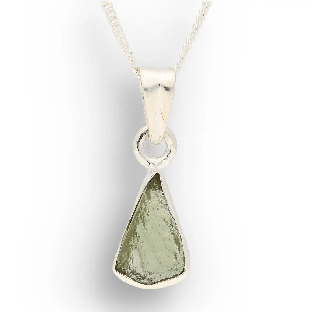 Authentic Moldavite Sterling Silver Tapered Necklace