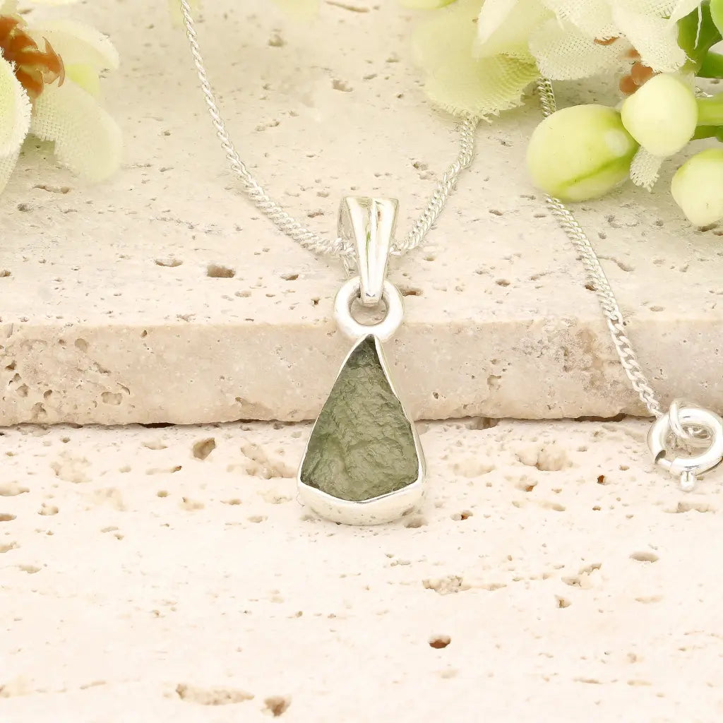 Authentic Moldavite Sterling Silver Tapered Necklace