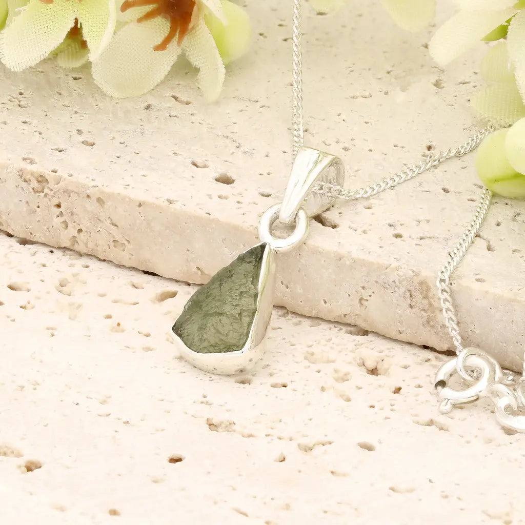 Authentic Moldavite Sterling Silver Tapered Necklace