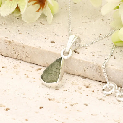 Authentic Moldavite Sterling Silver Tapered Necklace