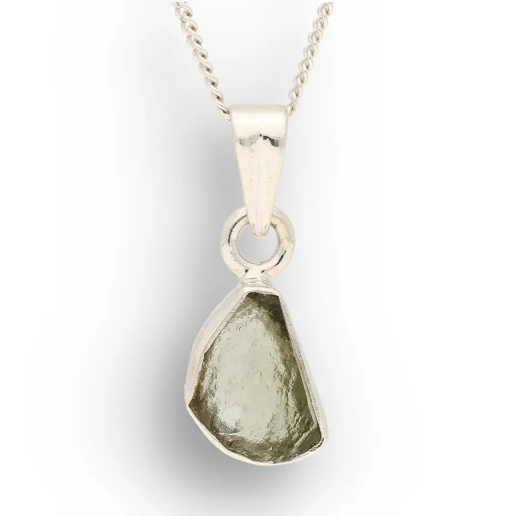 Authentic Moldavite Sterling Silver Shield Necklace
