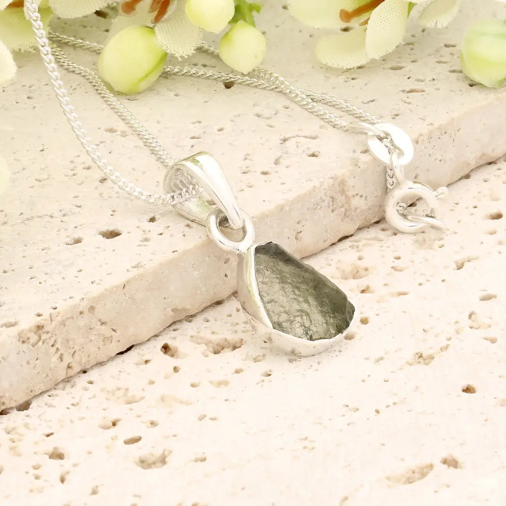 Authentic Moldavite Sterling Silver Shield Necklace