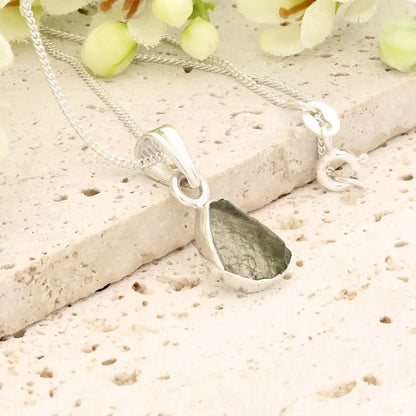 Authentic Moldavite Sterling Silver Shield Necklace