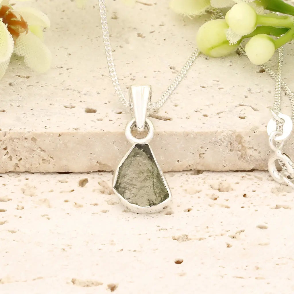 Authentic Moldavite Sterling Silver Shield Necklace