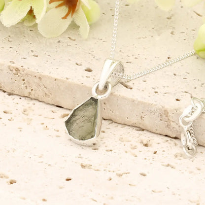 Authentic Moldavite Sterling Silver Shield Necklace