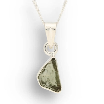 Authentic Moldavite Sterling Silver Freeform Necklace