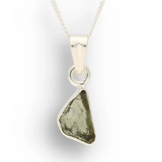 Authentic Moldavite Sterling Silver Freeform Necklace