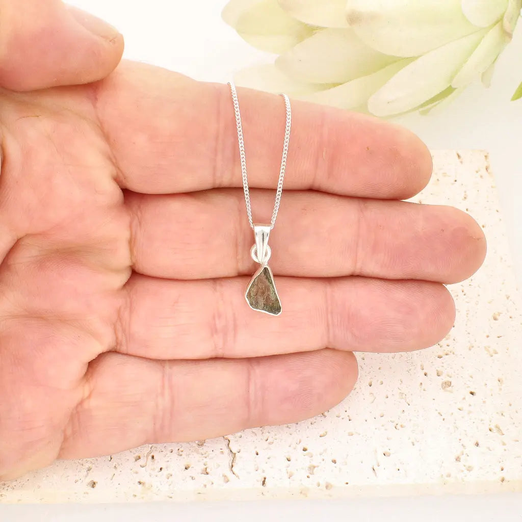 Authentic Moldavite Sterling Silver Freeform Necklace