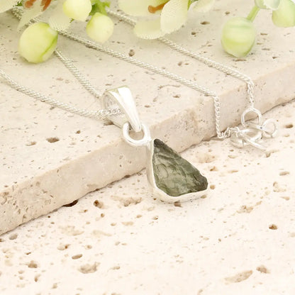 Authentic Moldavite Sterling Silver Freeform Necklace