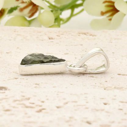 Authentic Moldavite Sterling Silver Freeform Necklace