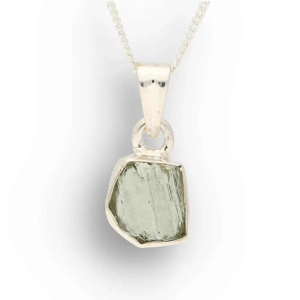 Authentic Moldavite Sterling Silver Geometric Necklace