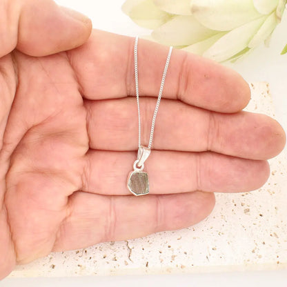 Authentic Moldavite Sterling Silver Geometric Necklace