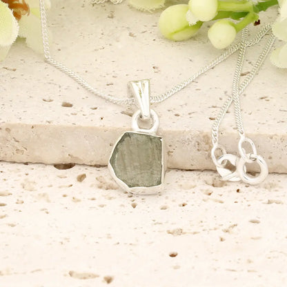 Authentic Moldavite Sterling Silver Geometric Necklace