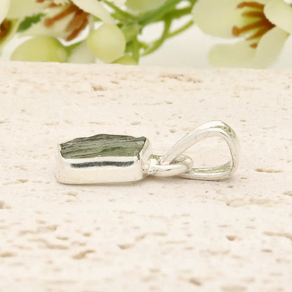 Authentic Moldavite Sterling Silver Geometric Necklace