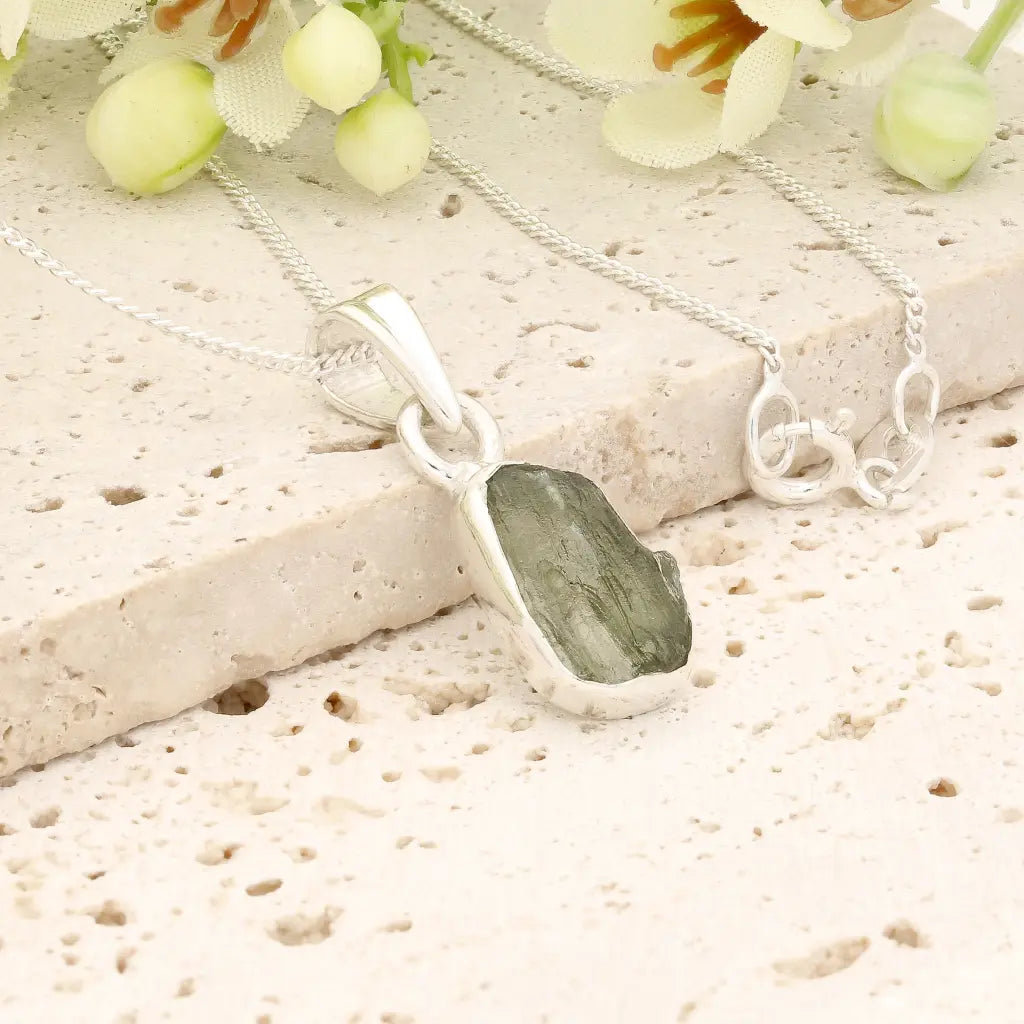 Authentic Moldavite Transformation Necklace in Sterling Silver