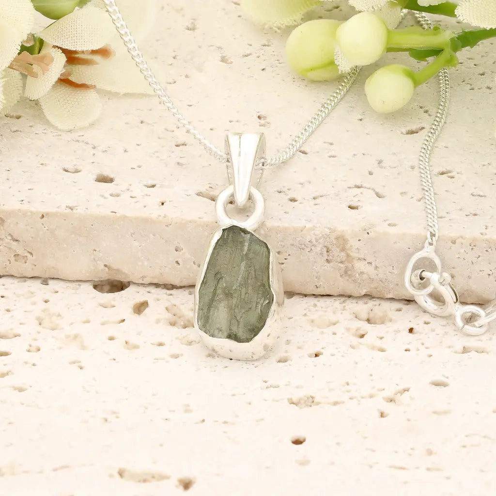 Authentic Moldavite Transformation Necklace in Sterling Silver