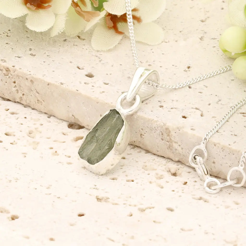 Authentic Moldavite Transformation Necklace in Sterling Silver