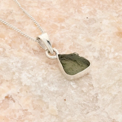 Sterling Silver Raw Moldavite Necklace
