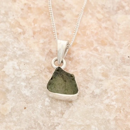 Sterling Silver Raw Moldavite Necklace