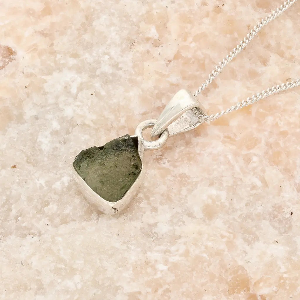 Sterling Silver Raw Moldavite Necklace